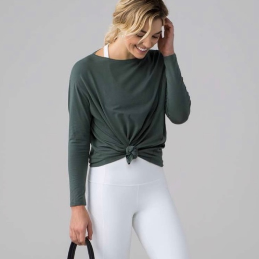 Lululemon Back In Action Long Sleeve Shirt Dark Forest Green Relaxed Fit Pima 8